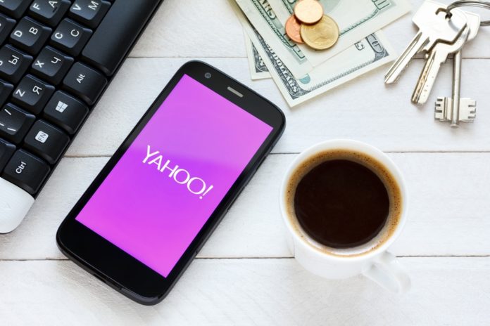 Stock Photo: KIEV, UKRAINE - June 9: Yahoo service logo on new smartphone, in Kiev, Ukraine, on June 9, 2014.