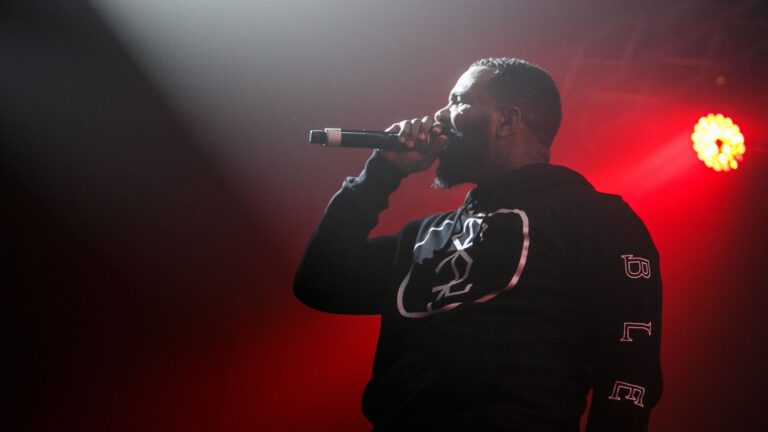 MOSCOW - 18 DECEMBER,2016: Famous rapper The Game big concert in night club.Rap singer perform on stage of nightclub.Music hall performing arts event. (hurricanehank/shutterstock.com)