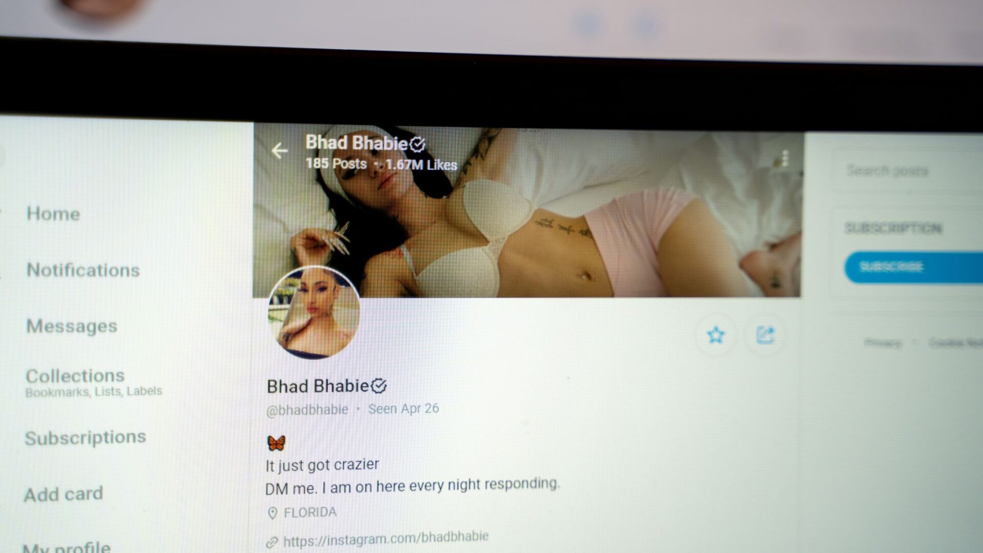 Bhad Bhabie's Only Fans profile page. Ankara, Turkey - April 28, 2023. (Erman Gunes /Shutterstock.com)