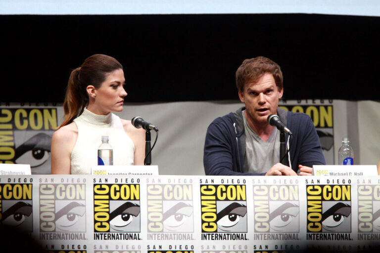 Jennifer Carpenter and Michael C. Hall speaking at the 2013 San Diego Comic Con International, for "Dexter", at the San Diego Convention Center in San Diego, California. (Image Credit: Gage Skidmore/ Flickr)