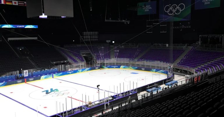 Milano Cortina Olympic hockey arena during 2026 match