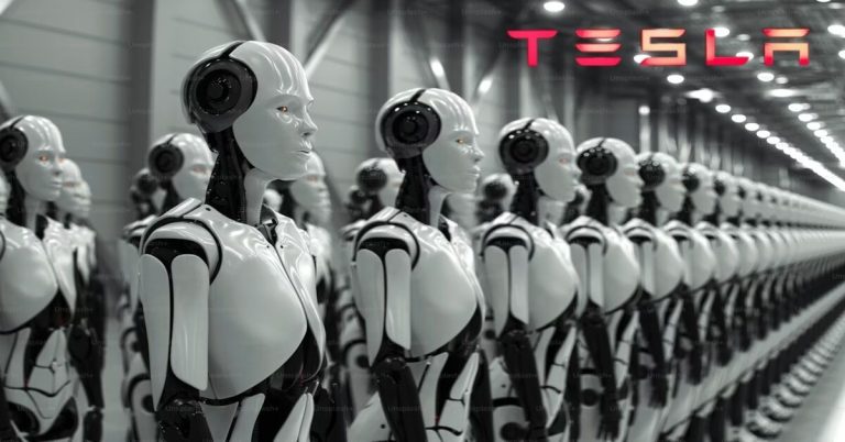 Tesla humanoid robots AI development concept